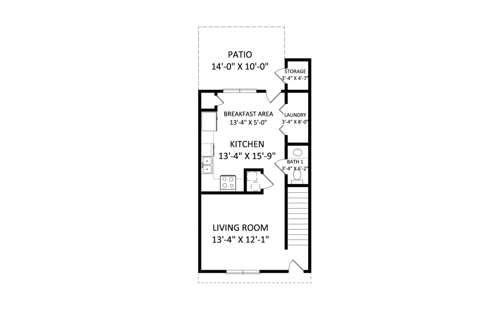 Townhome - 2 bedroom floorplan layout with 1.5 bath and 1070 square feet (1st floor 2D)