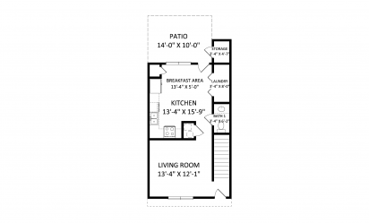 Townhome - 2 bedroom floorplan layout with 1.5 bath and 1070 square feet
